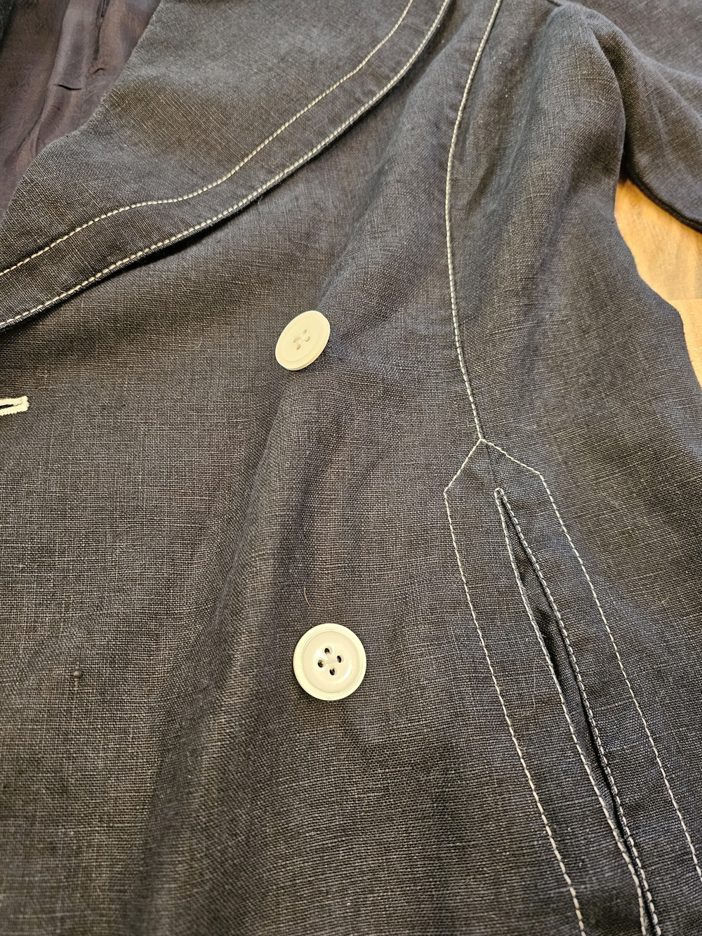 Vintage Ellen Tracy 100% Linen Navy Sailor Collar Blazer Jacket - Picture 8 of 15